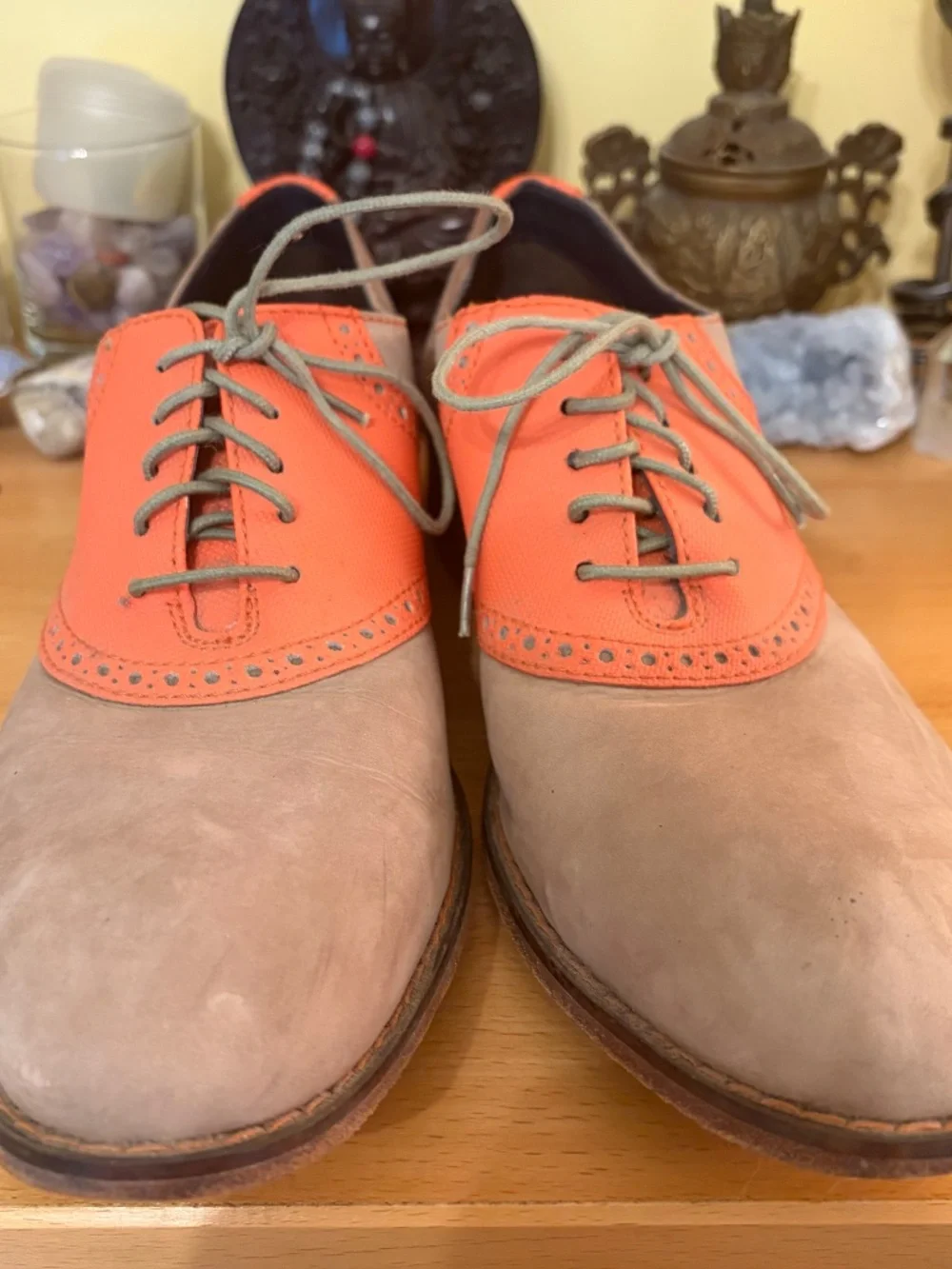 Cole Haan Air Colton Men's 9.5 Oxford Shoe Orange Gray Nubuck Dress Comfort EUC